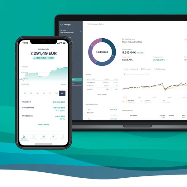 Parqet-Auswertung auf Smartphone und Notebook