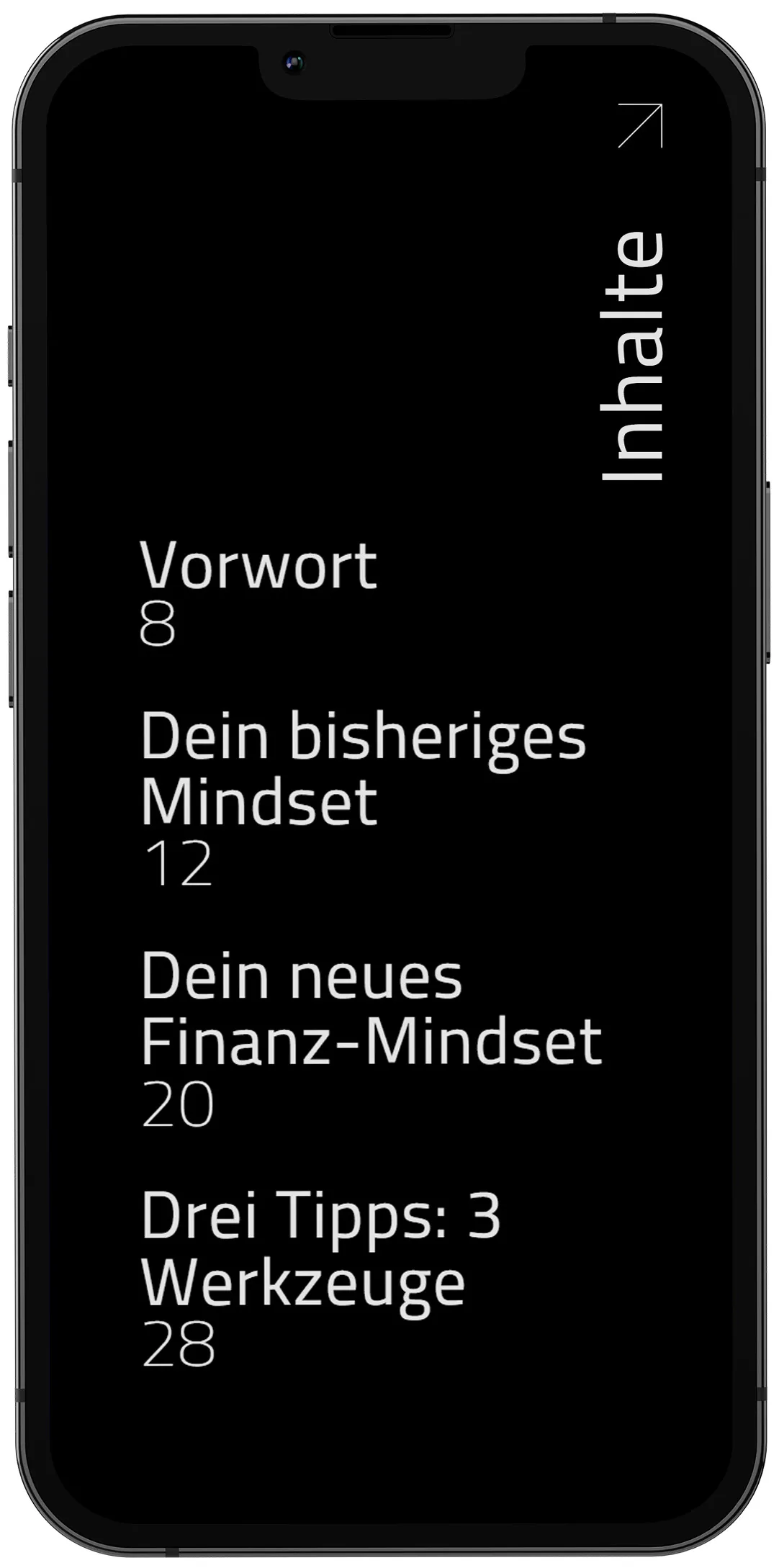 Inhaltsverzeichnis des Workbooks auf einem Smartphone